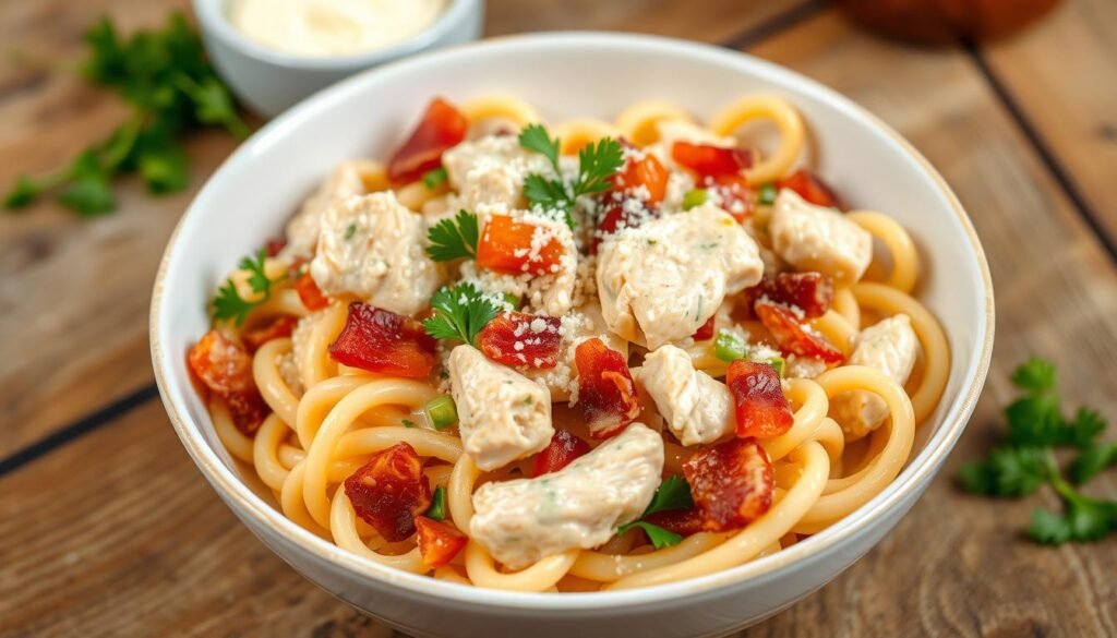 delicious chicken bacon ranch pasta