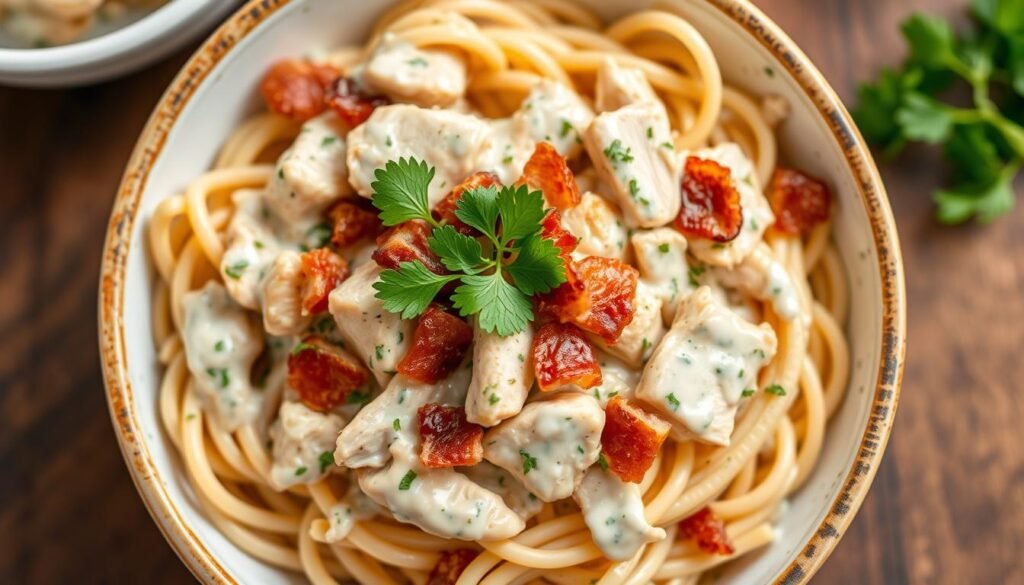 delicious chicken bacon ranch pasta