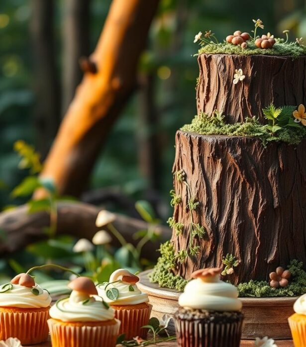 "Woodland-themed simple cake designs using buttercream"